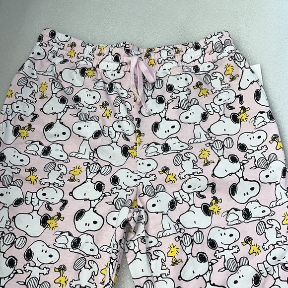🆕 Peanuts Snoopy Pajama Pants Woodstock Drawstring Front Pockets Pink XL Juniors - Picture 3 of 7